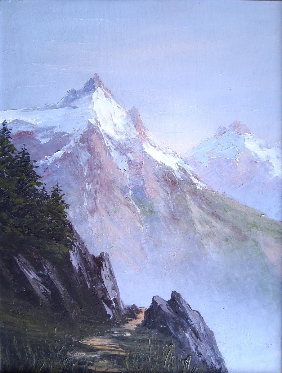 Astrid Walford (1907–1984) Oil On Wood Mountain Landscape Alps-photo-2