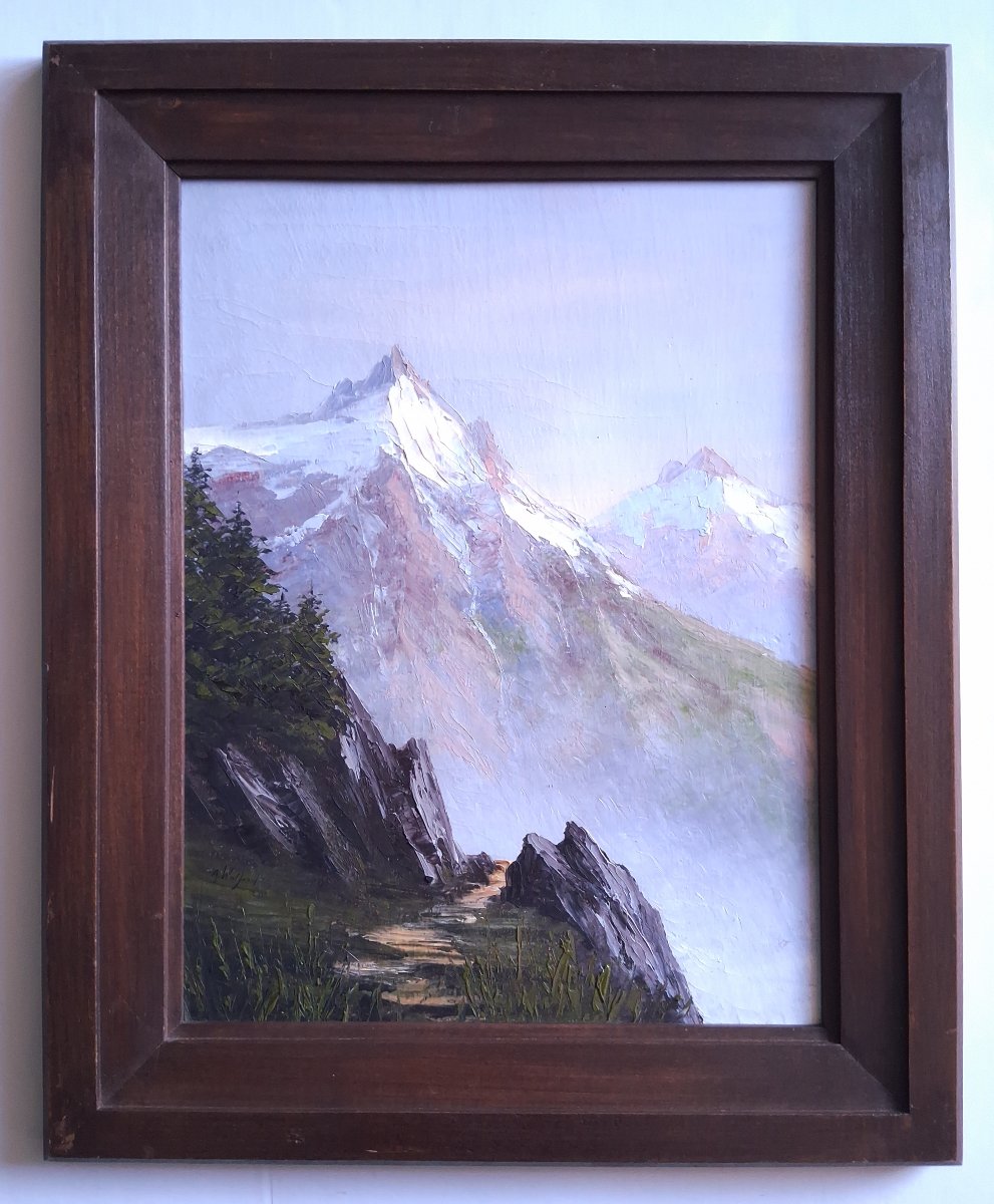 Astrid Walford (1907–1984) Oil On Wood Mountain Landscape Alps