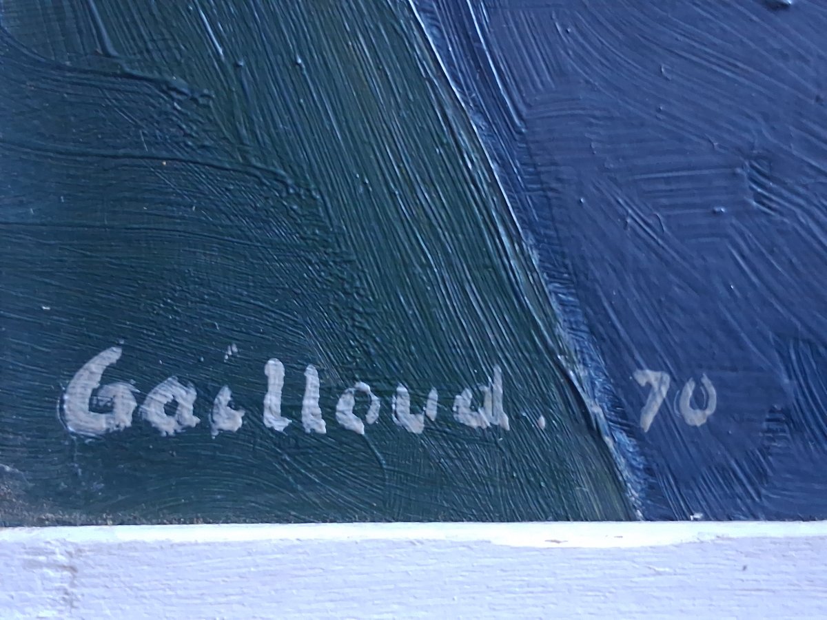 Oil On Panel Riverbank Landscape With A Bridge Gailloud 1970-photo-6