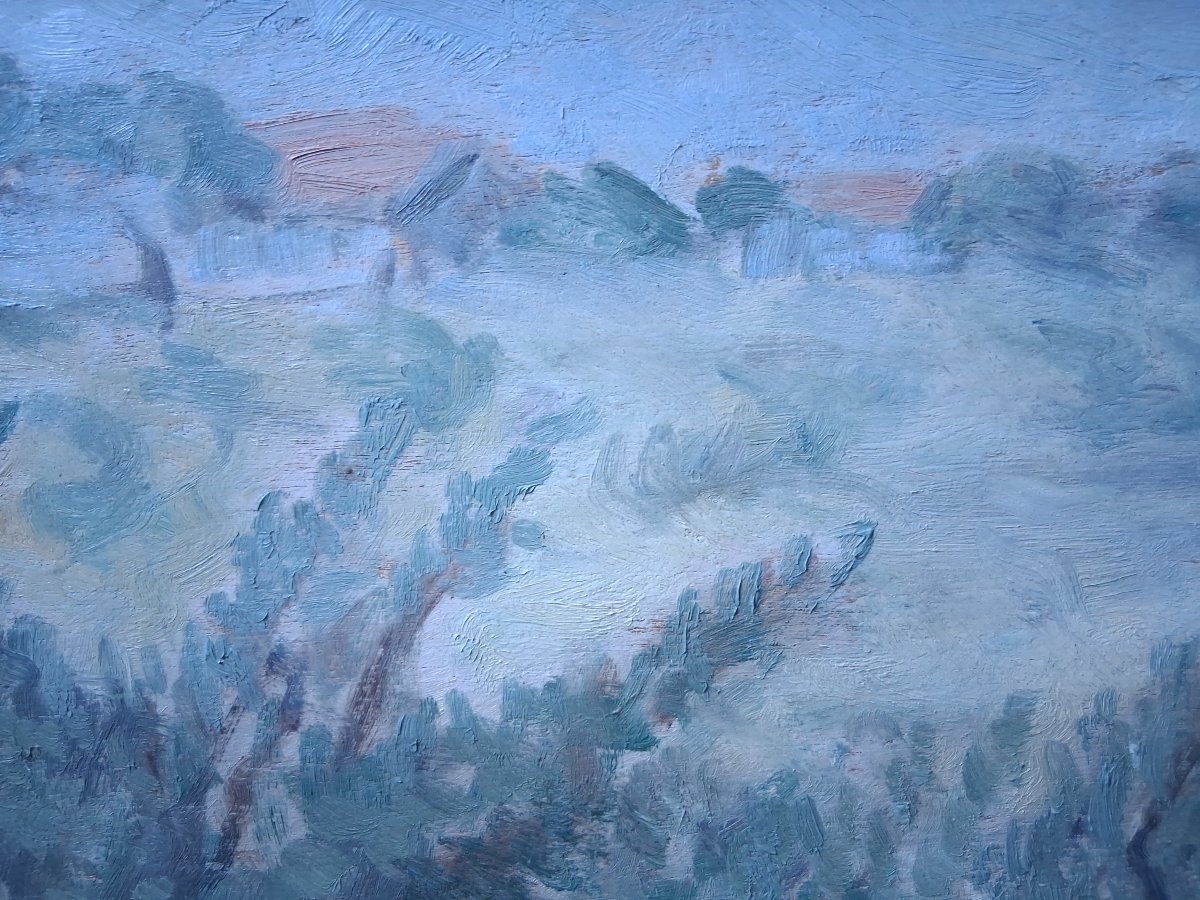 Louis Arcaix Oil On Wood Provençal Landscape "olive Trees In Provence" 1959-photo-5