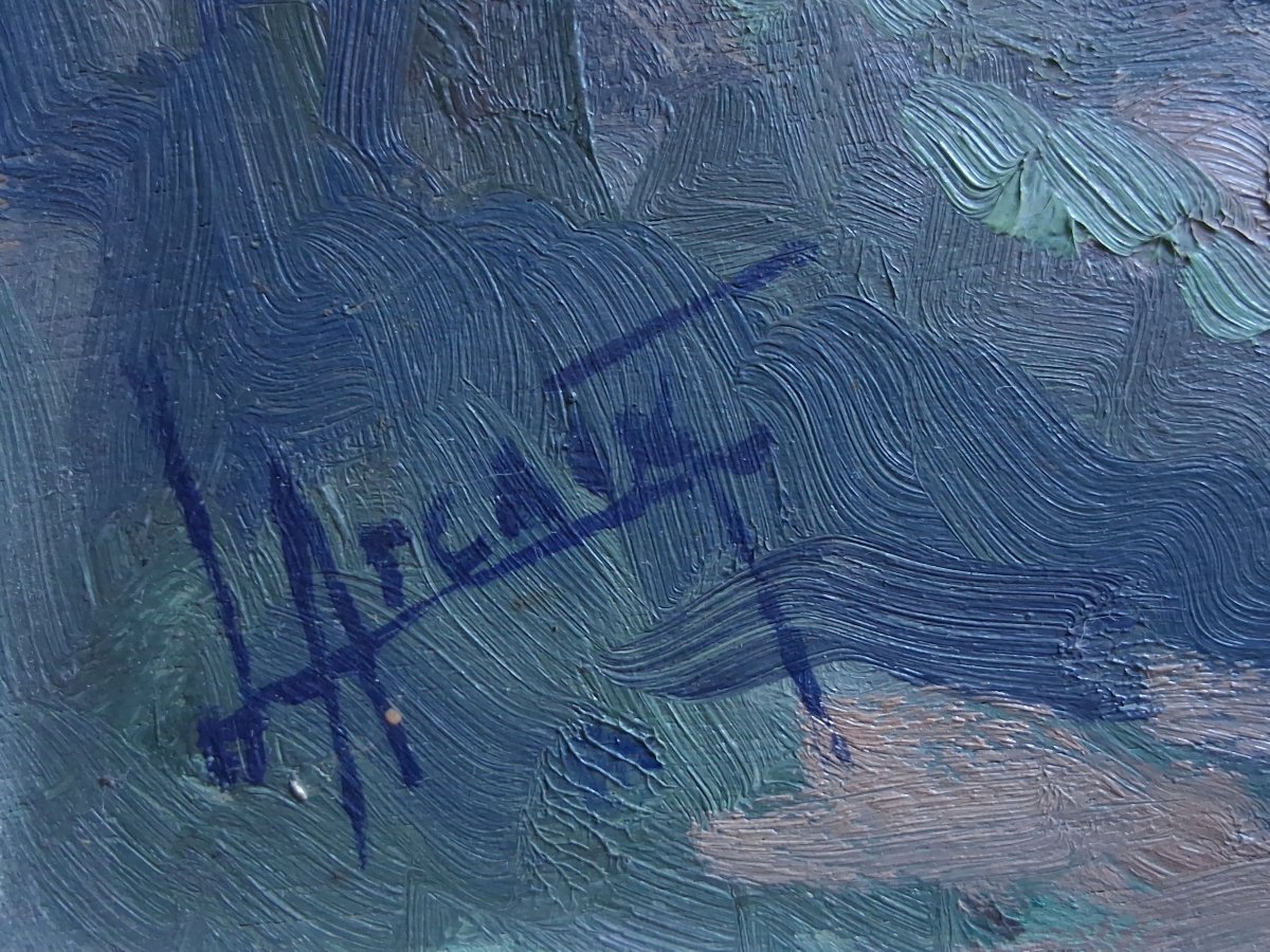 Louis Arcaix Oil On Wood Provençal Landscape "olive Trees In Provence" 1959-photo-6