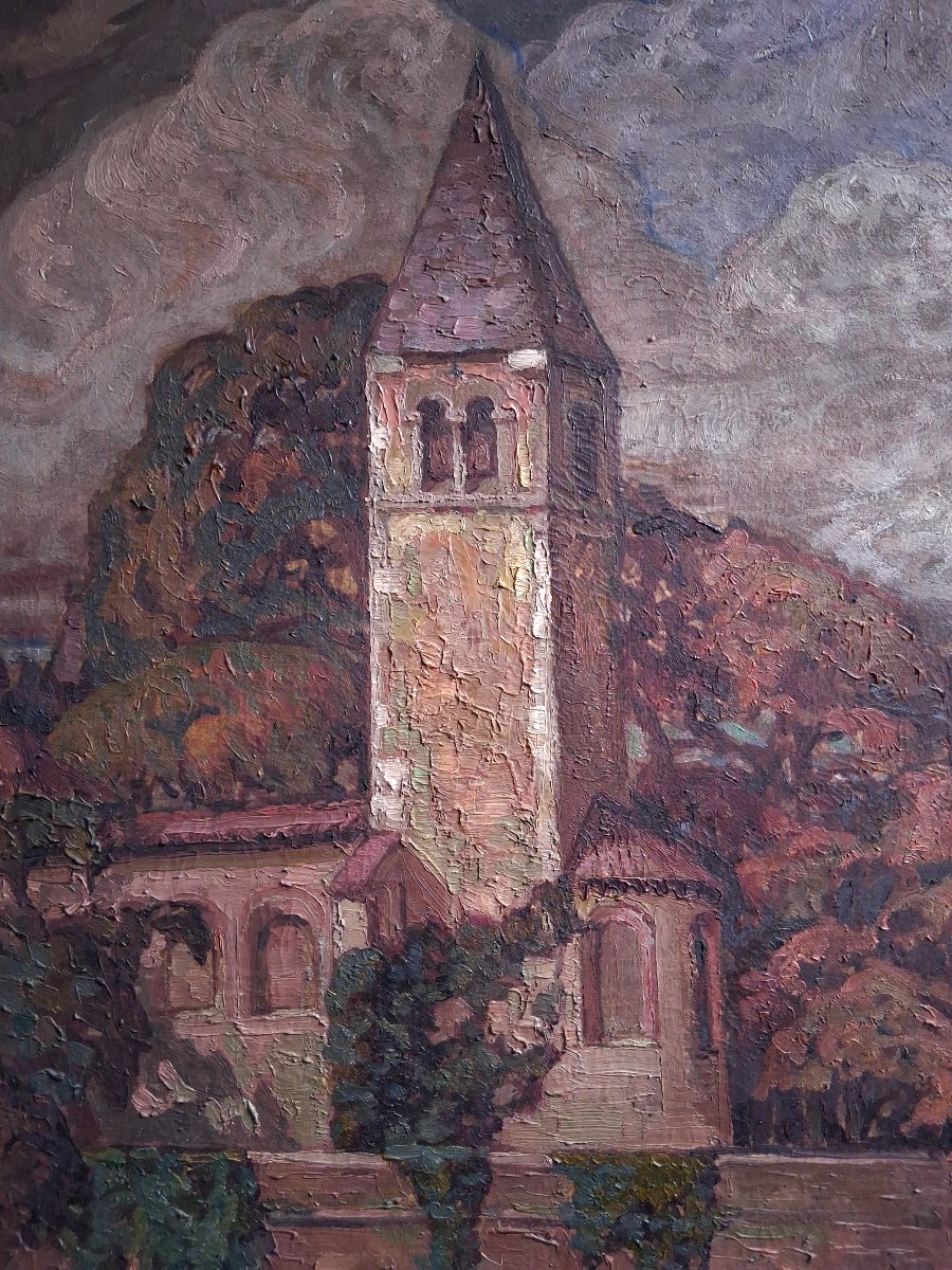Léon Louis PERROT (1892-1971) L'Ile Barbe Lyon huile sur toile Ecole lyonnaise-photo-4