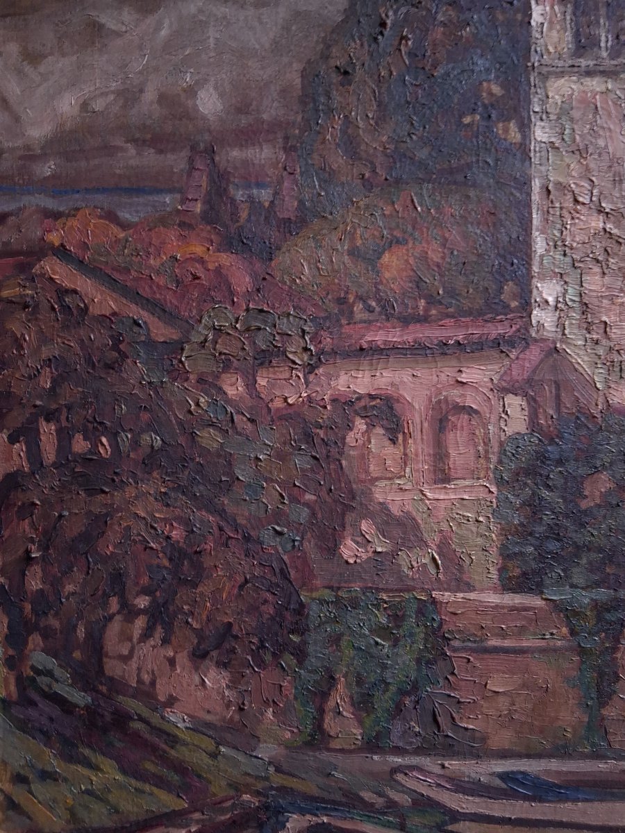 Léon Louis PERROT (1892-1971) L'Ile Barbe Lyon huile sur toile Ecole lyonnaise-photo-1