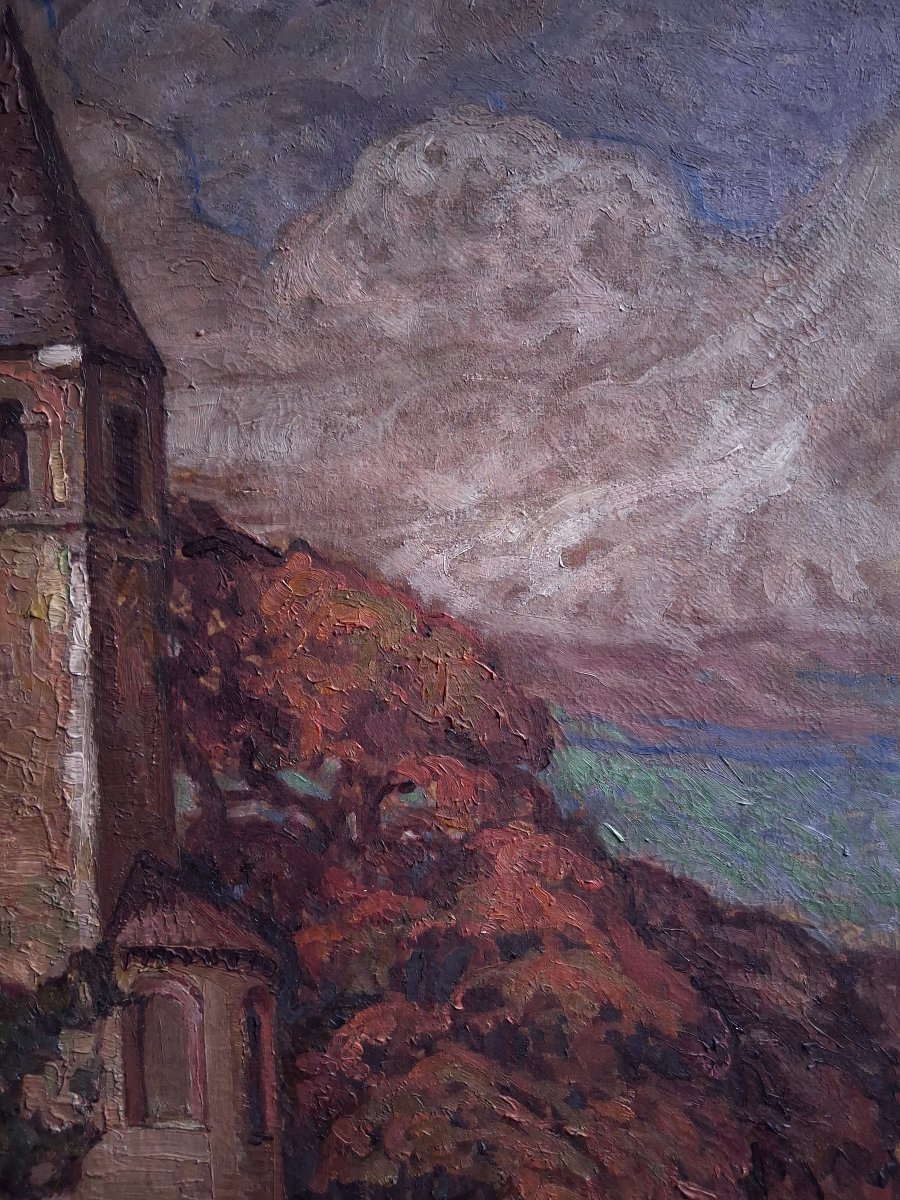 Léon Louis PERROT (1892-1971) L'Ile Barbe Lyon huile sur toile Ecole lyonnaise-photo-3
