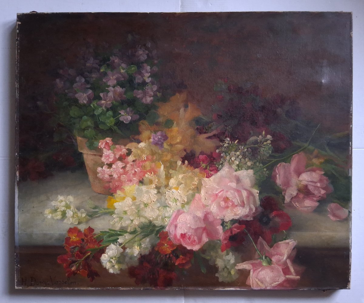 Hortense DURY-VASSELON (1860-1924) huile sur toile nature morte aux fleurs-photo-2
