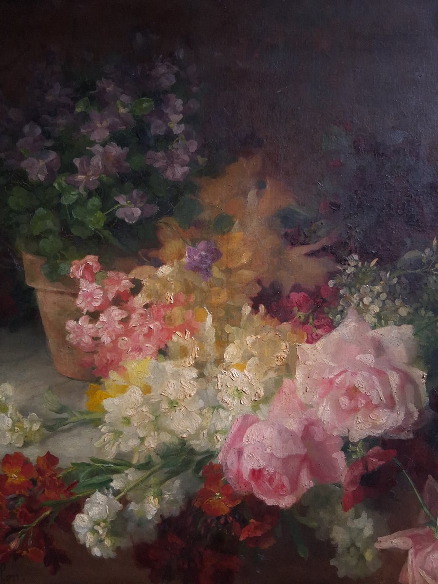 Hortense DURY-VASSELON (1860-1924) huile sur toile nature morte aux fleurs-photo-4