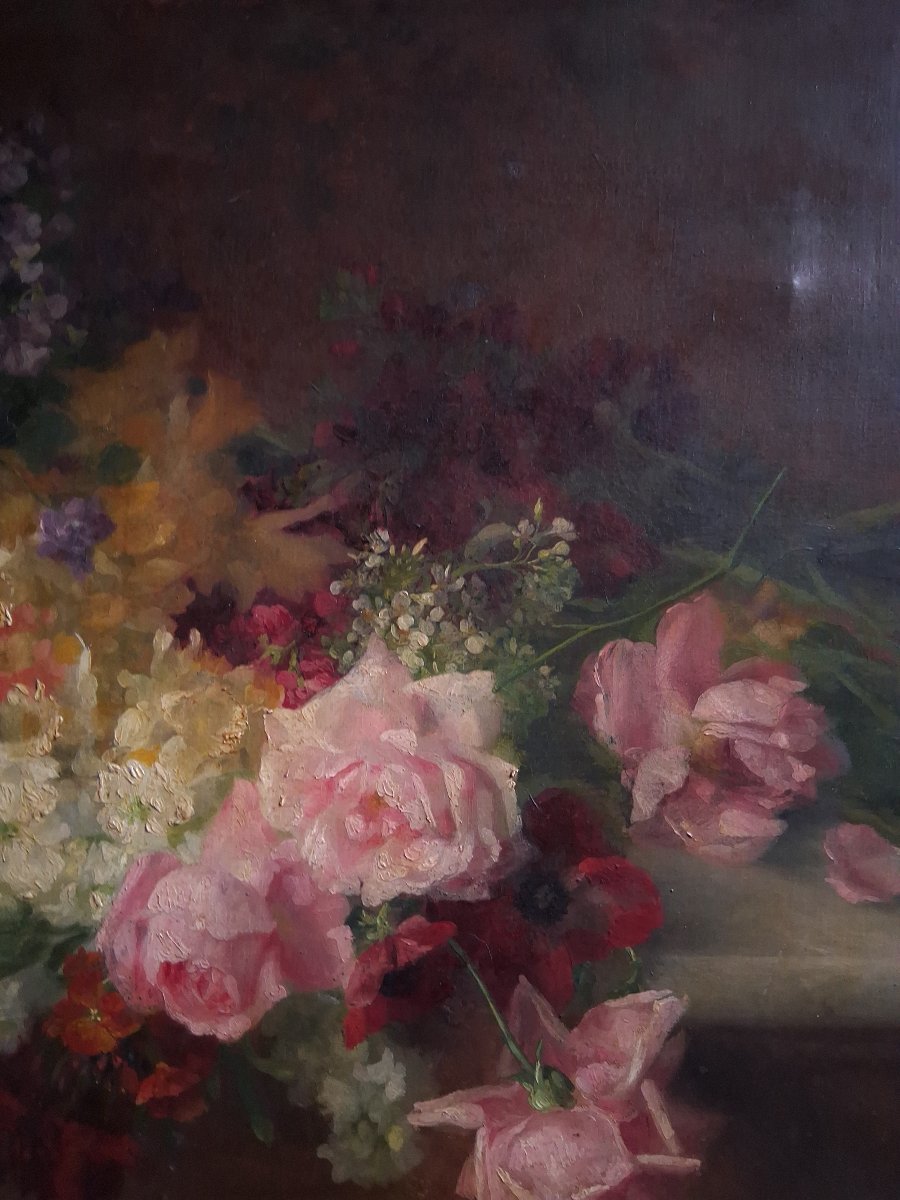 Hortense DURY-VASSELON (1860-1924) huile sur toile nature morte aux fleurs-photo-1