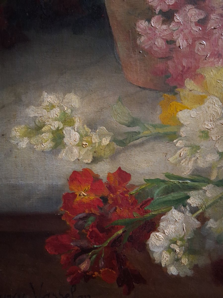 Hortense DURY-VASSELON (1860-1924) huile sur toile nature morte aux fleurs-photo-2