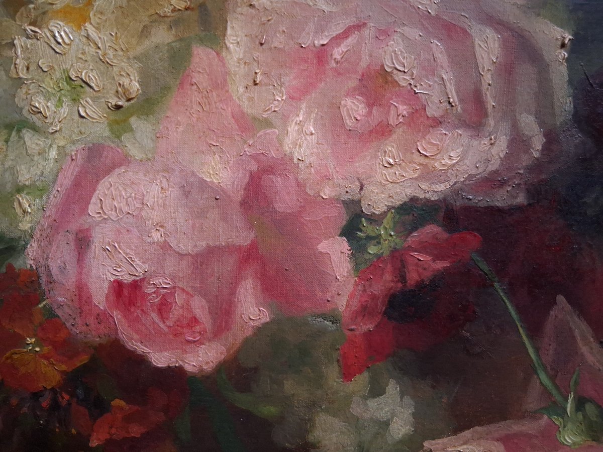 Hortense DURY-VASSELON (1860-1924) huile sur toile nature morte aux fleurs-photo-4