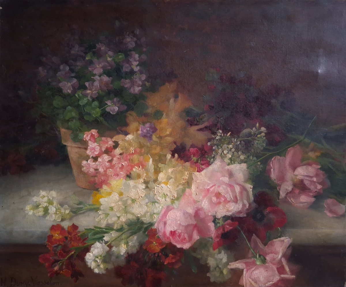 Hortense DURY-VASSELON (1860-1924) huile sur toile nature morte aux fleurs