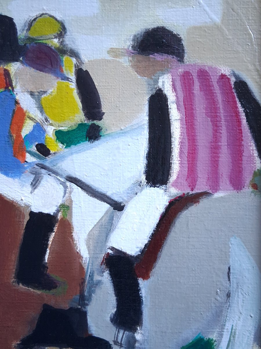 Claude Aliotti (1925-1989) Oil On Canvas Horse Racing Horses Jockeys-photo-1