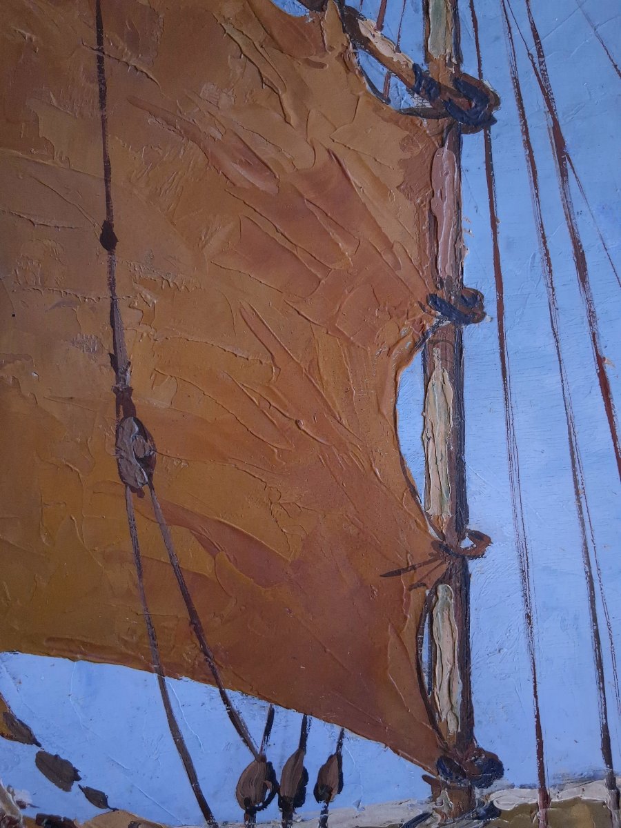 Guy LE FLORENTIN (1907-1978) huile sur panneau marine bateau de pêche voilier-photo-5