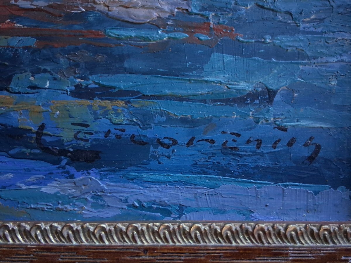 Guy LE FLORENTIN (1907-1978) huile sur panneau marine bateau de pêche voilier-photo-6