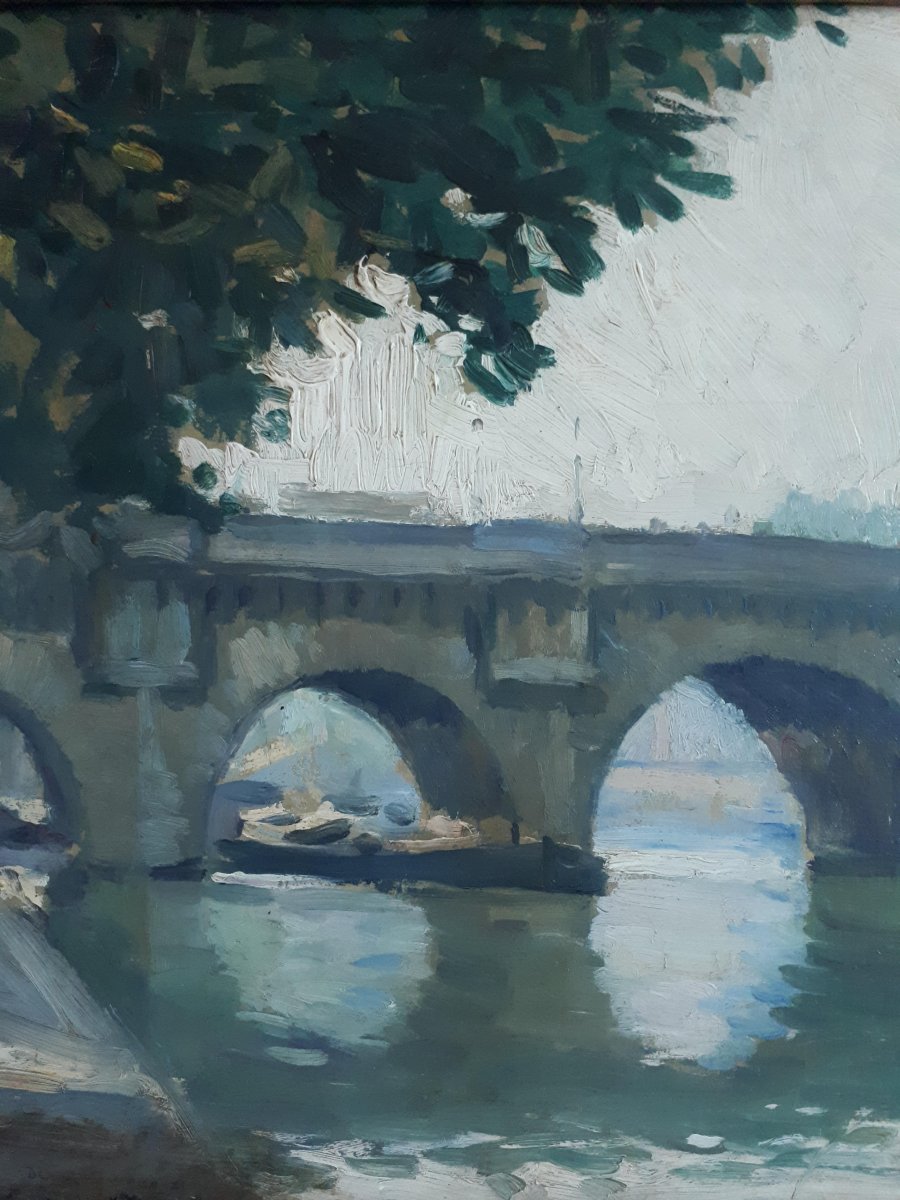 Georges Zezzos (1883-1959) Painting Oil On Panel Paris Le Pont Neuf 1924-photo-3