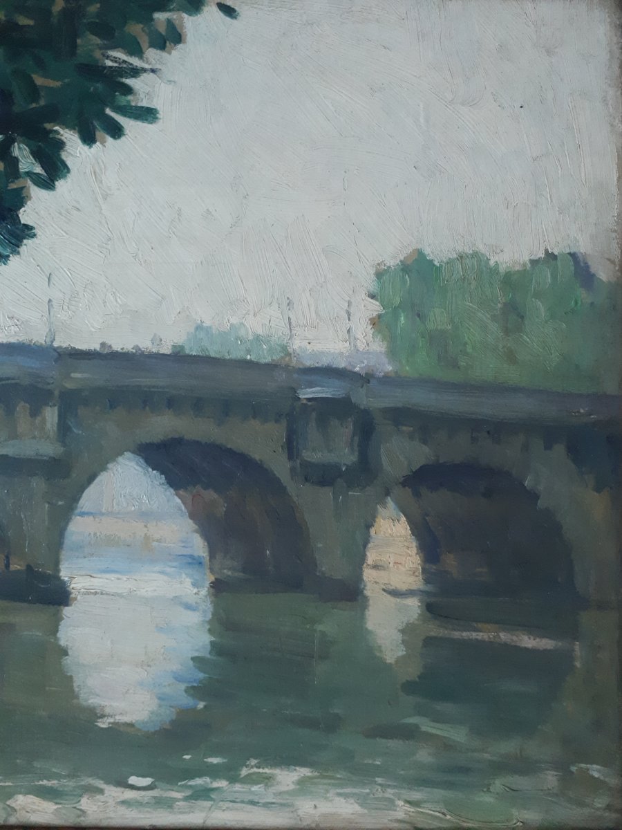 Georges Zezzos (1883-1959) Painting Oil On Panel Paris Le Pont Neuf 1924-photo-4
