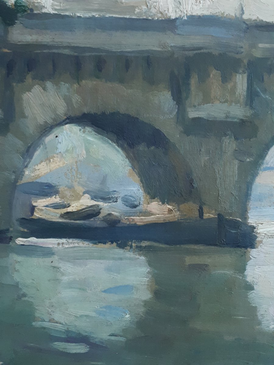 Georges Zezzos (1883-1959) Painting Oil On Panel Paris Le Pont Neuf 1924-photo-4