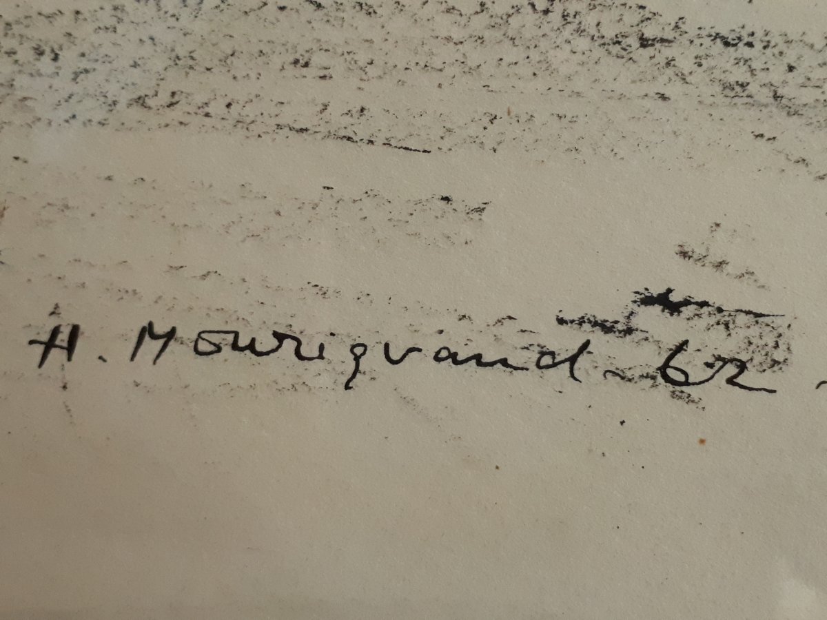 Hélène MOURIQUAND (1918-2018) Ecole lyonnaise paysage vallonné village dessin encre de Chine 1962 -photo-5
