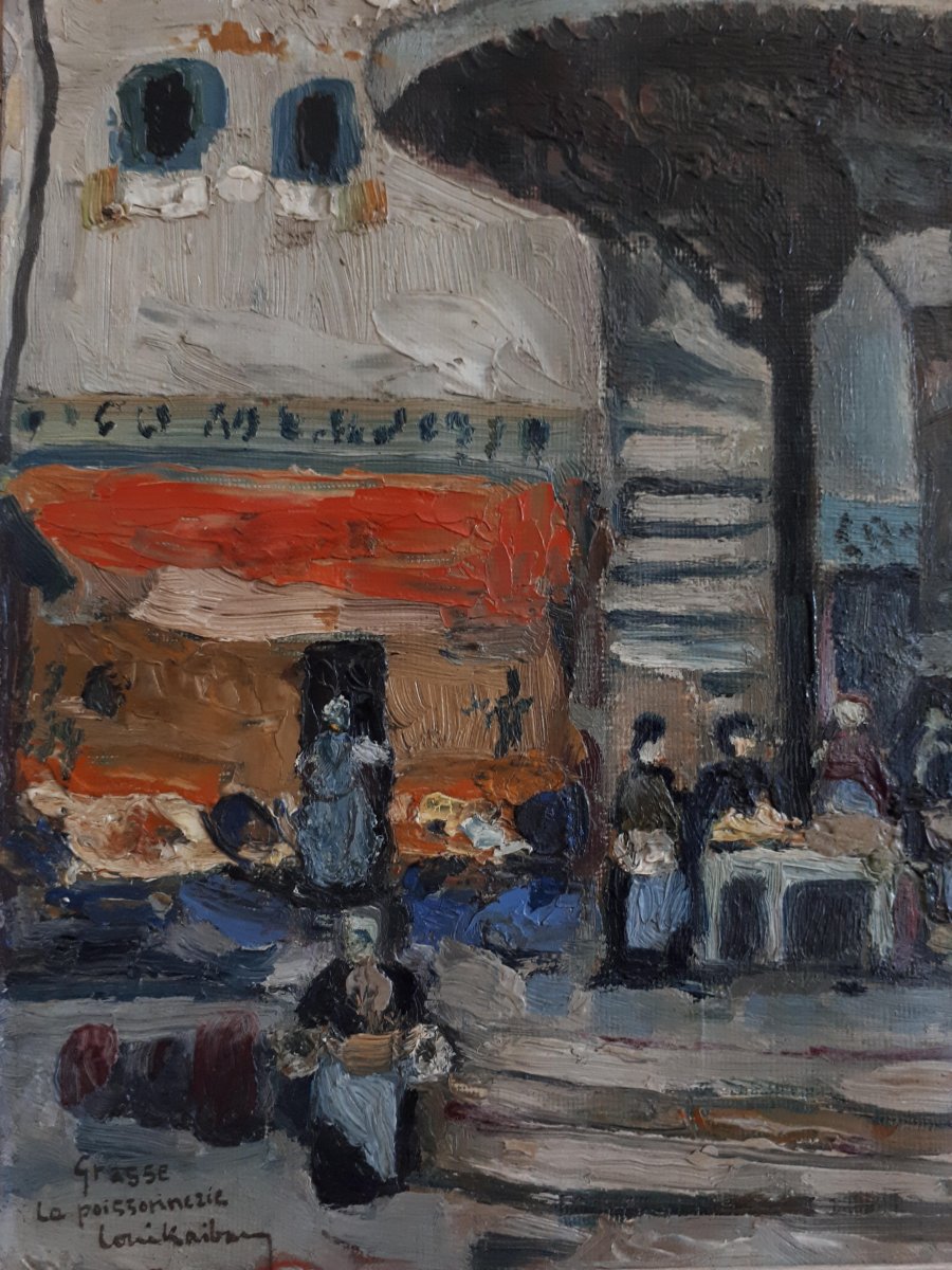 Oil Painting On Panel Louis Raibaud Grasse Place De La Poissonnerie 1924-photo-3