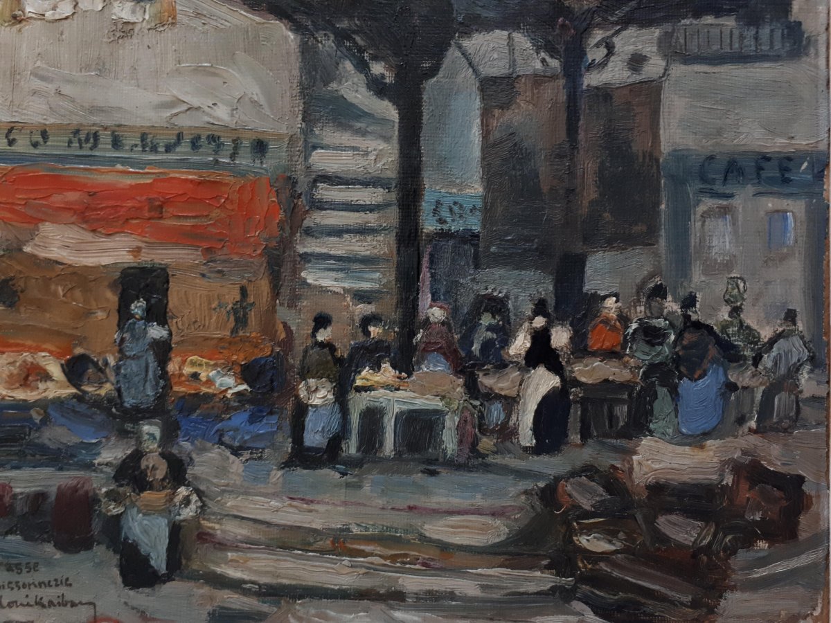 Oil Painting On Panel Louis Raibaud Grasse Place De La Poissonnerie 1924-photo-1