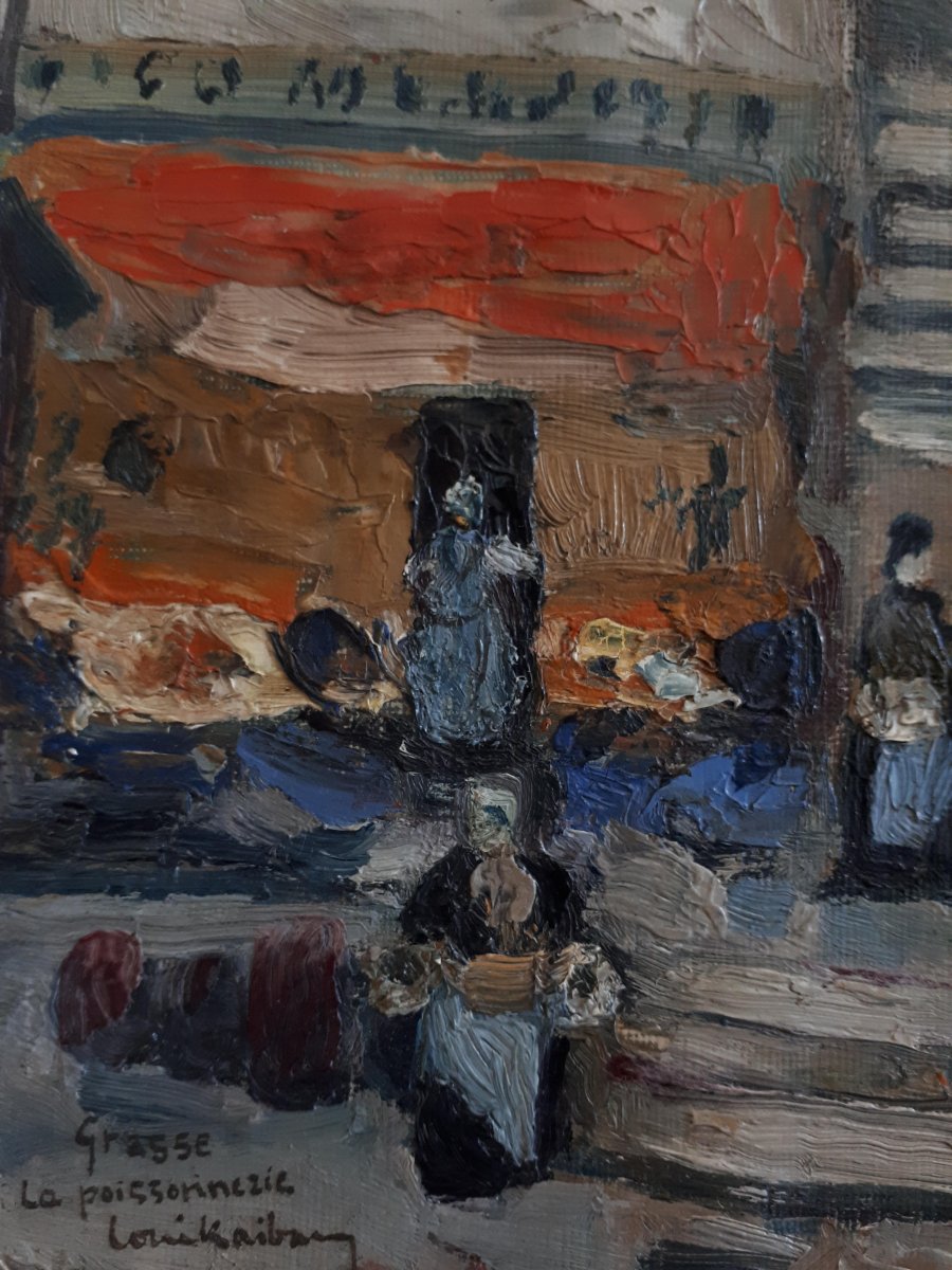 Tableau huile sur panneau Louis RAIBAUD Grasse place de la Poissonnerie 1924-photo-2