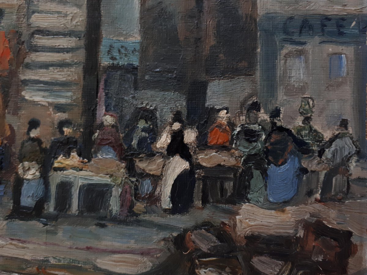 Oil Painting On Panel Louis Raibaud Grasse Place De La Poissonnerie 1924-photo-3