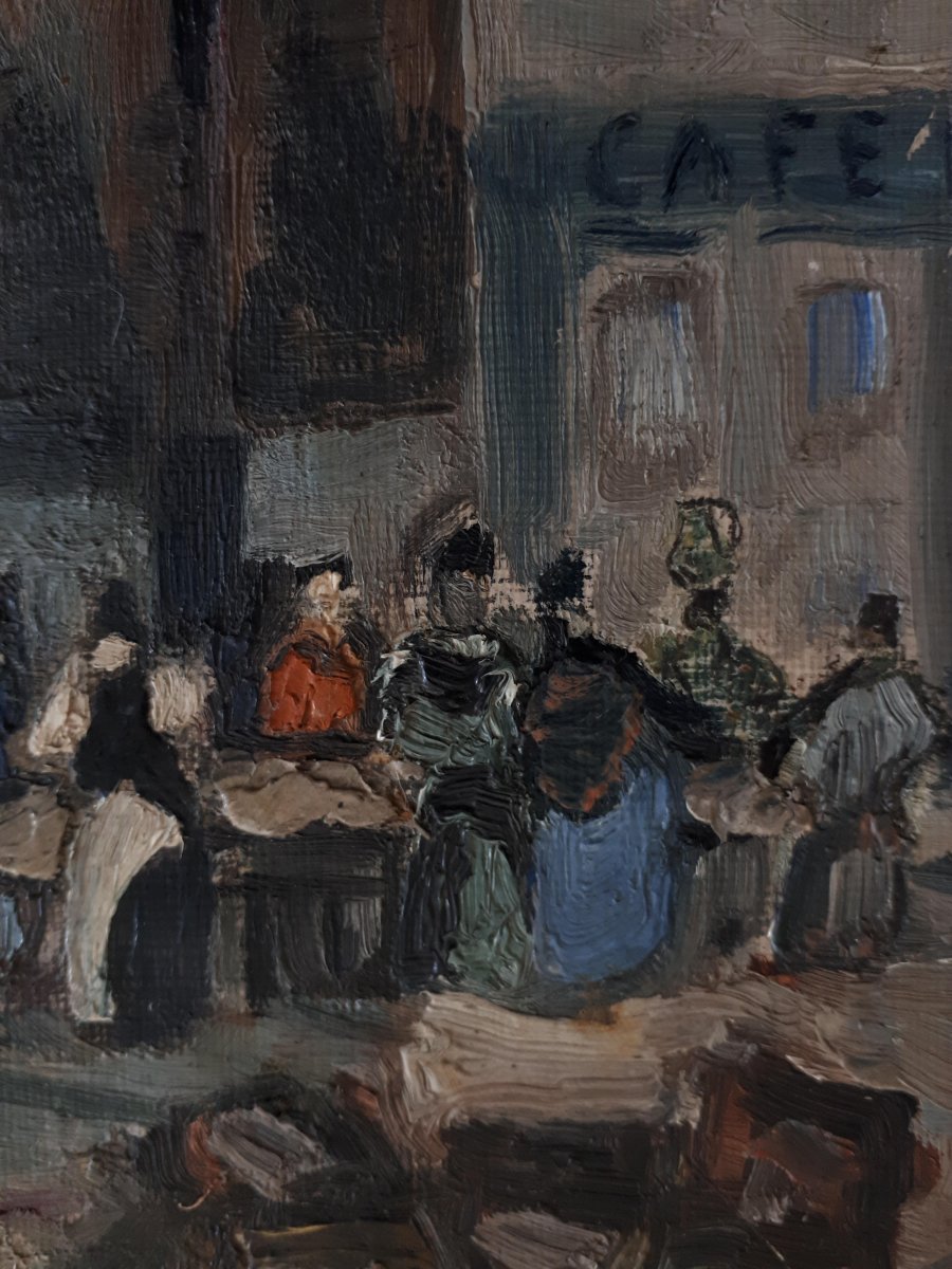 Oil Painting On Panel Louis Raibaud Grasse Place De La Poissonnerie 1924-photo-5