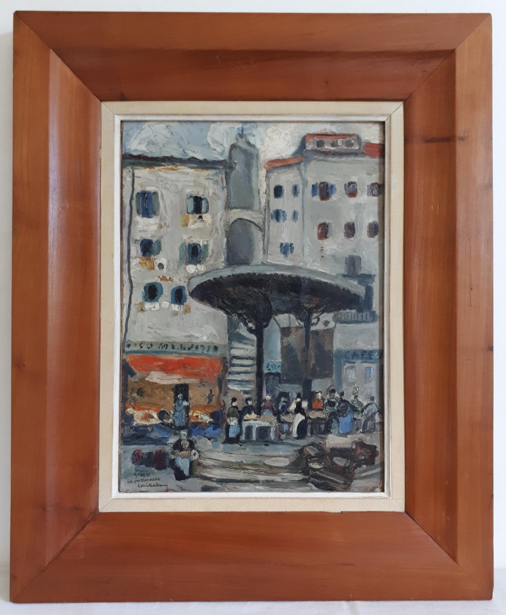 Tableau huile sur panneau Louis RAIBAUD Grasse place de la Poissonnerie 1924