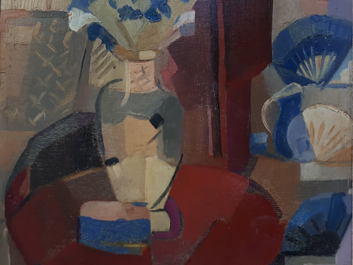 Oil Painting On Panel Louis Raibaud Still Life Cubism 1942-photo-4