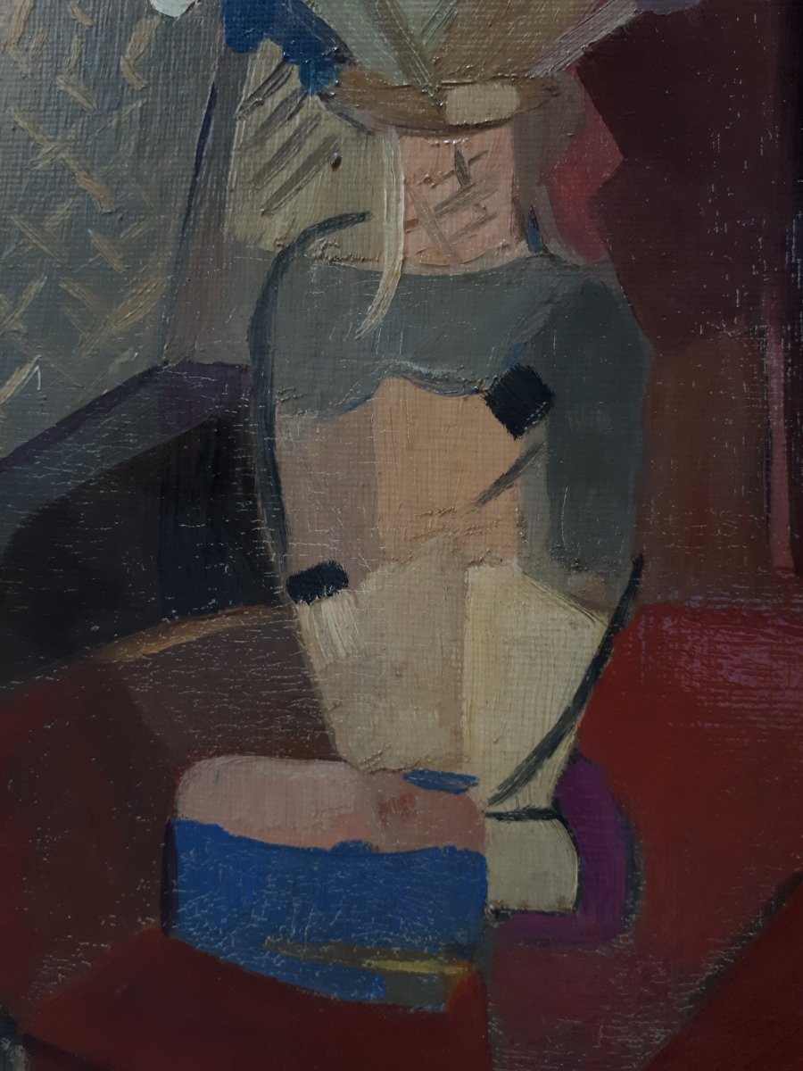 Oil Painting On Panel Louis Raibaud Still Life Cubism 1942-photo-1