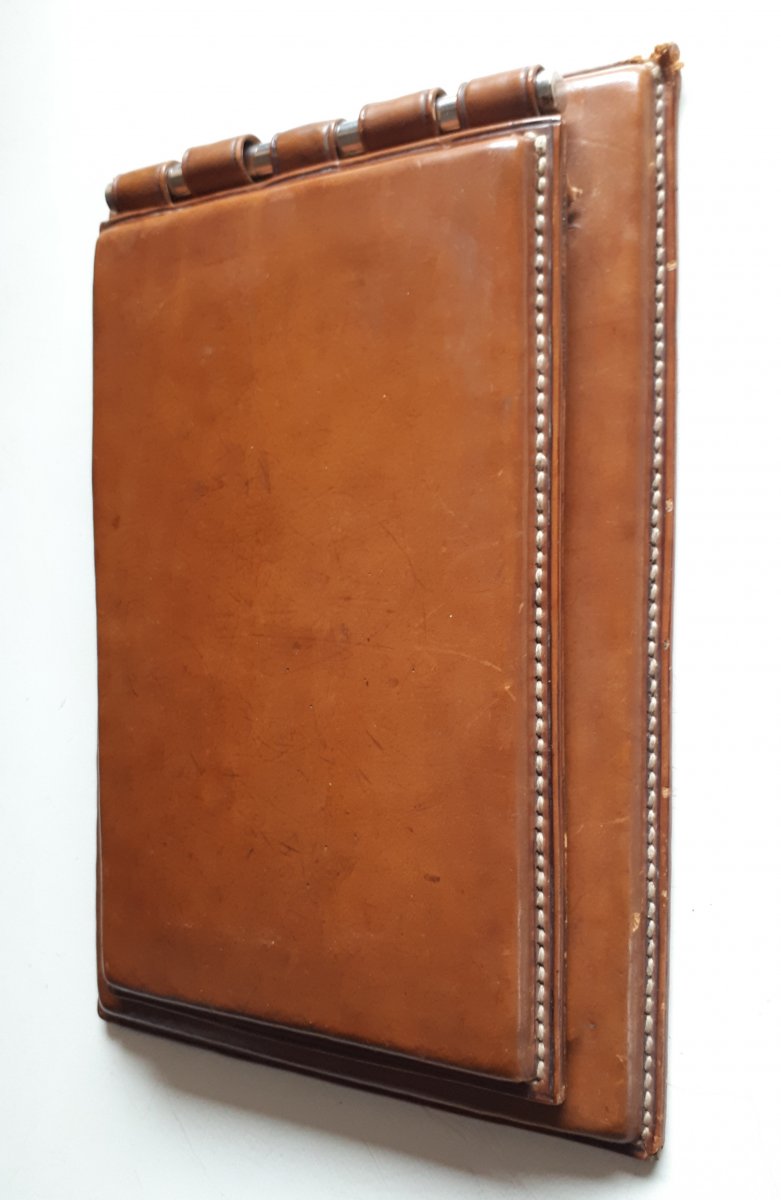 Agenda Holder And Leather And Chromed Bronze Blotting Pad 1940-1950 In The Style Of Paul Dupré-lafon And Hermès-photo-2