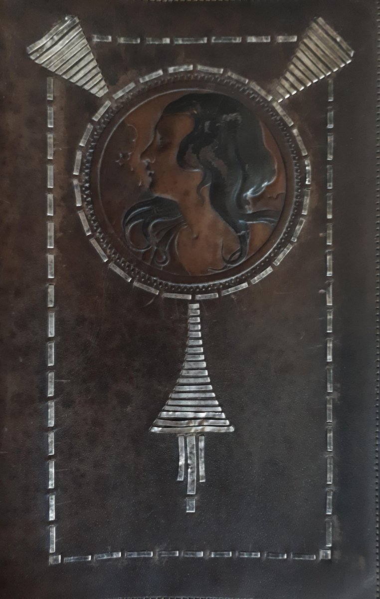 Leather Book Cover, 1900 Art Nouveau Woman Decor-photo-2