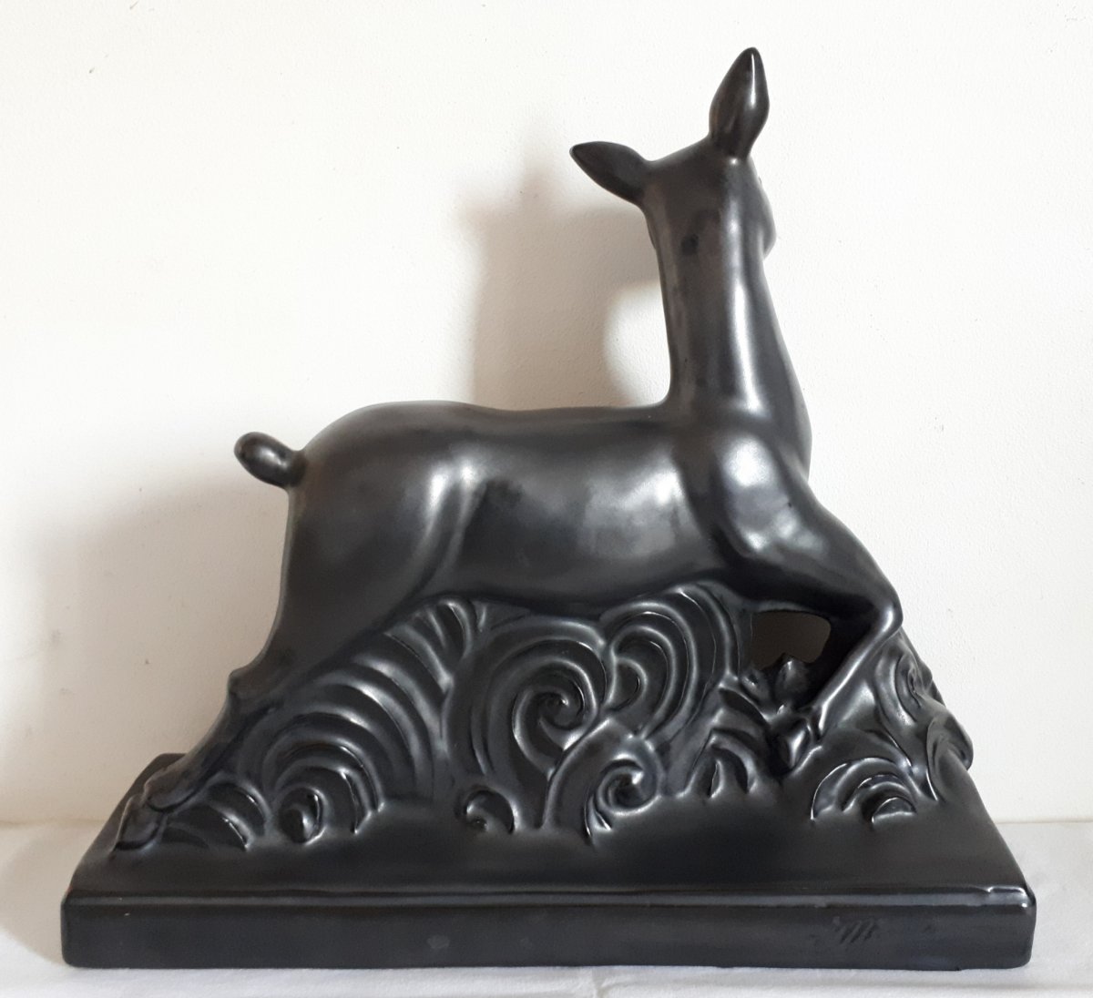 Jean-marie Radureau Vallauris Black Ceramic Doe Sculpture 1930 Art Deco-photo-4