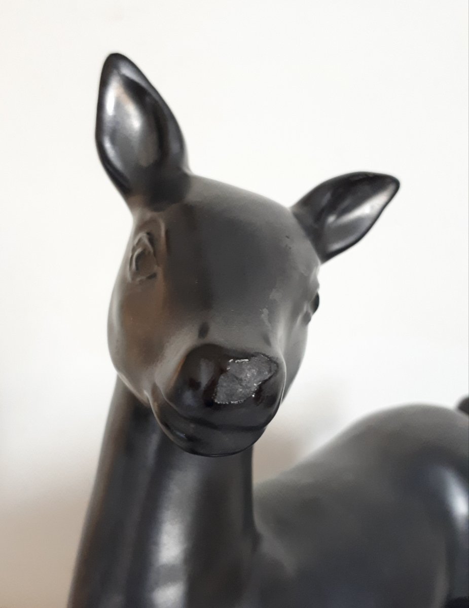 Jean-marie Radureau Vallauris Black Ceramic Doe Sculpture 1930 Art Deco-photo-3