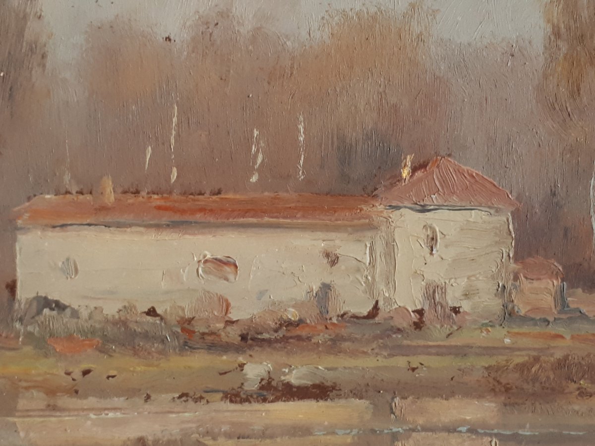 Noël Pichot (1900-1972) Oil On Panel Landscape In The Dombes School Of Lyon-photo-2