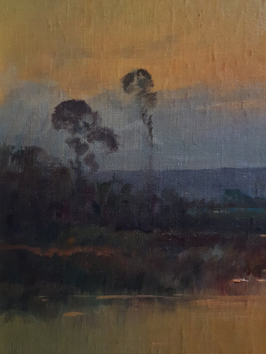 Brigitte Langevin Oil On Canvas Pastoral Scene At Dusk Sheep Late 19th-photo-1