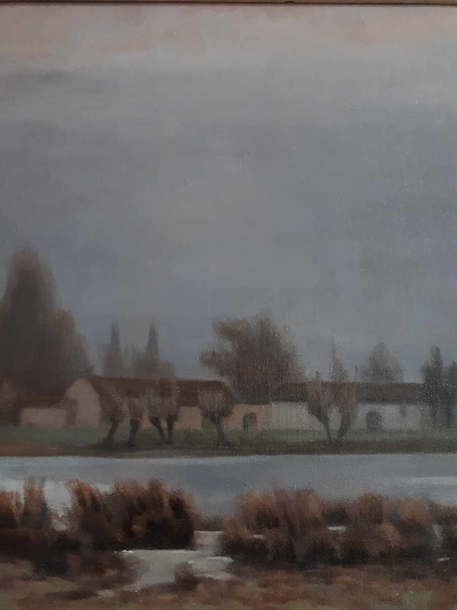 THEVENON huile sur toile paysage lacustre première moitié 20ème-photo-3