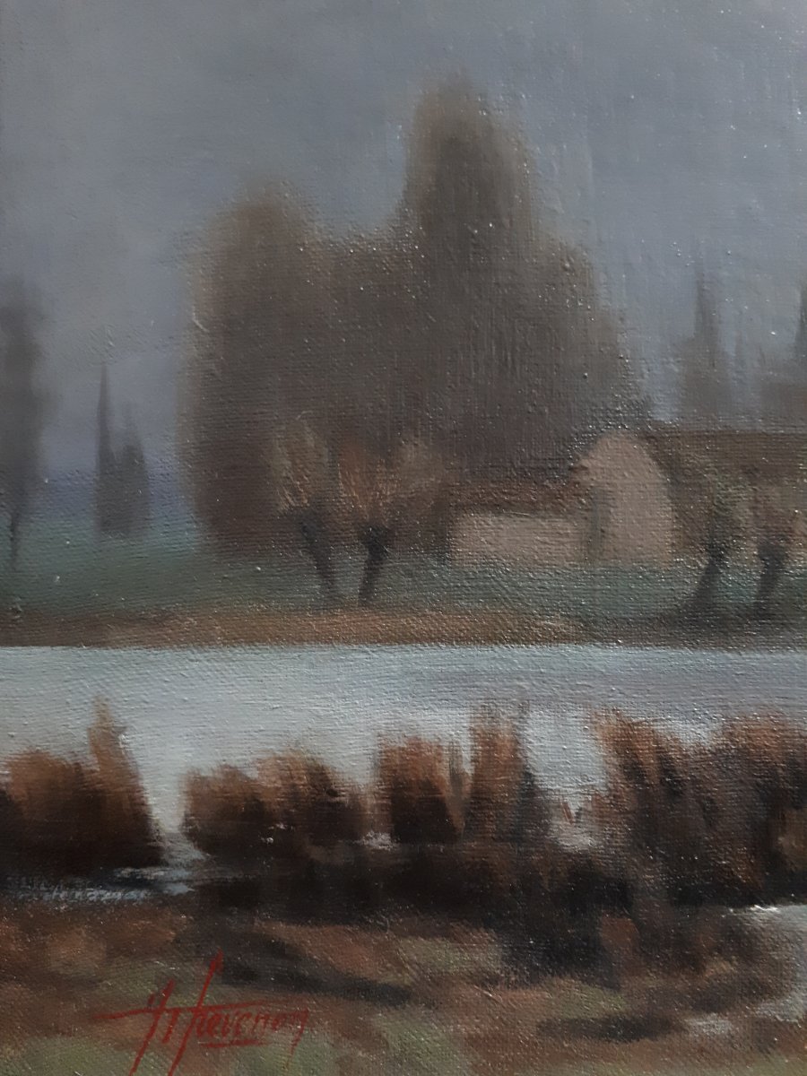 Thevenon Oil On Canvas Lake Landscape First Half Of The 20th Century-photo-2
