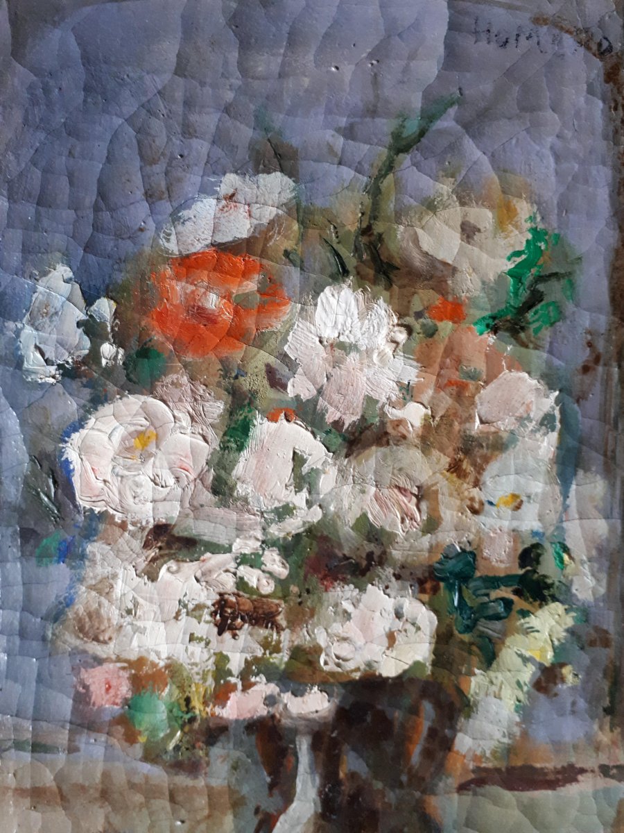 Homero PANAGIOTOPULOS (1919-2005) huile sur toile nature morte bouquet de fleurs-photo-4