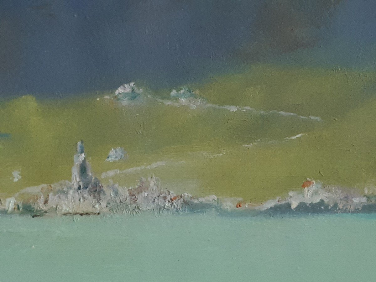 Henri Montagneux Oil On Canvas Landscape Lake Mountains Mid 20th-photo-5