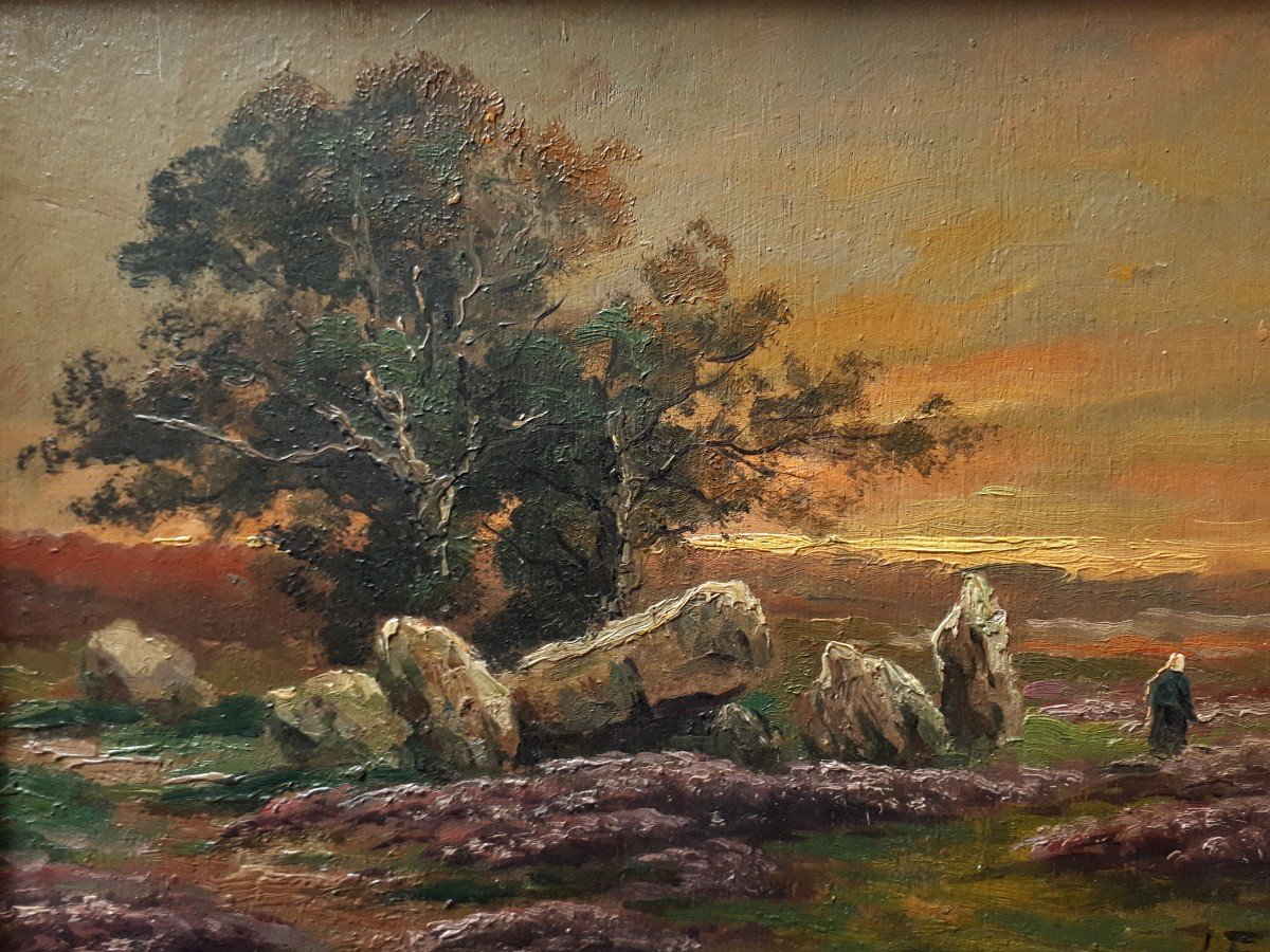 Jean FABRY huile sur bois paysage au crépuscule début XXème-photo-2