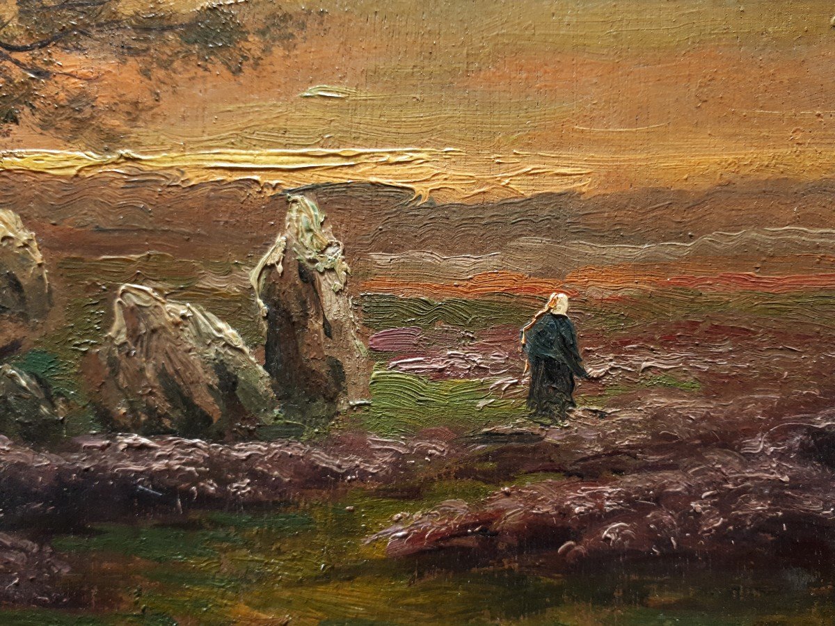 Jean FABRY huile sur bois paysage au crépuscule début XXème-photo-4