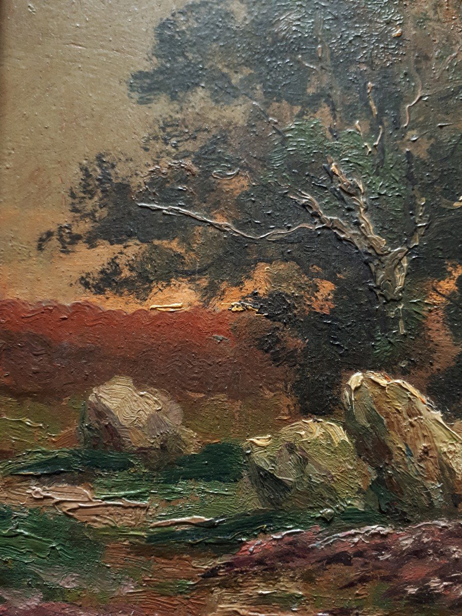 Jean Fabry Oil On Wood Landscape At Dusk Early 20th-photo-1