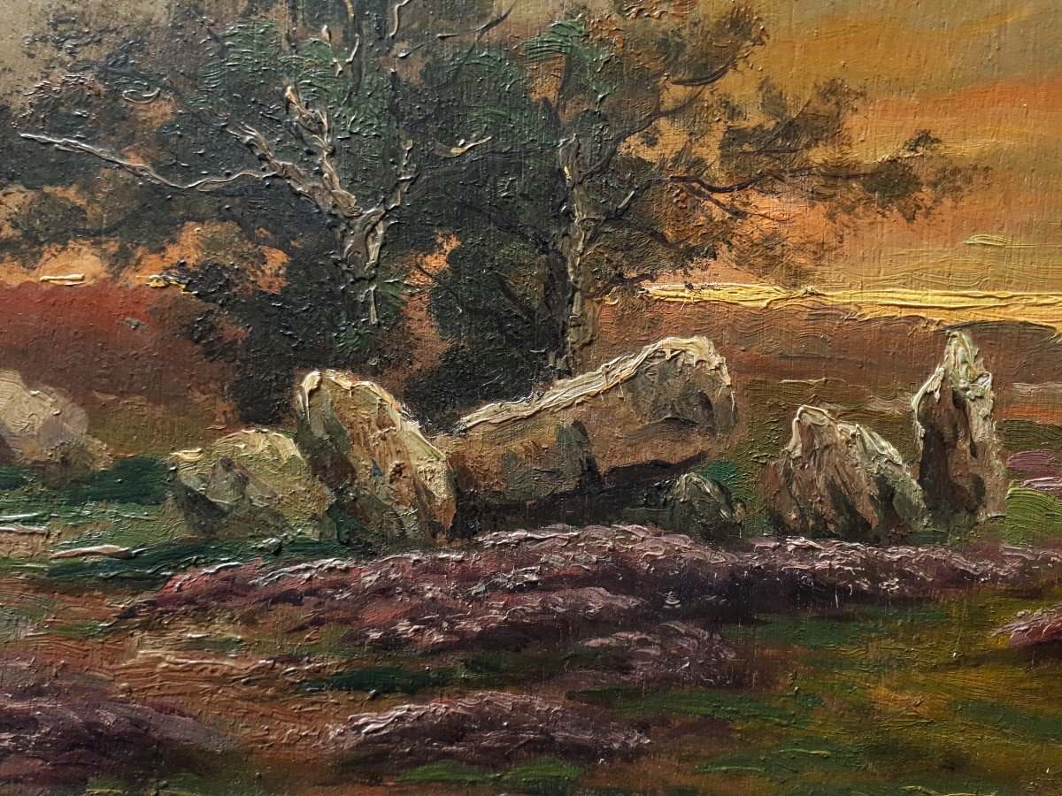 Jean FABRY huile sur bois paysage au crépuscule début XXème-photo-3