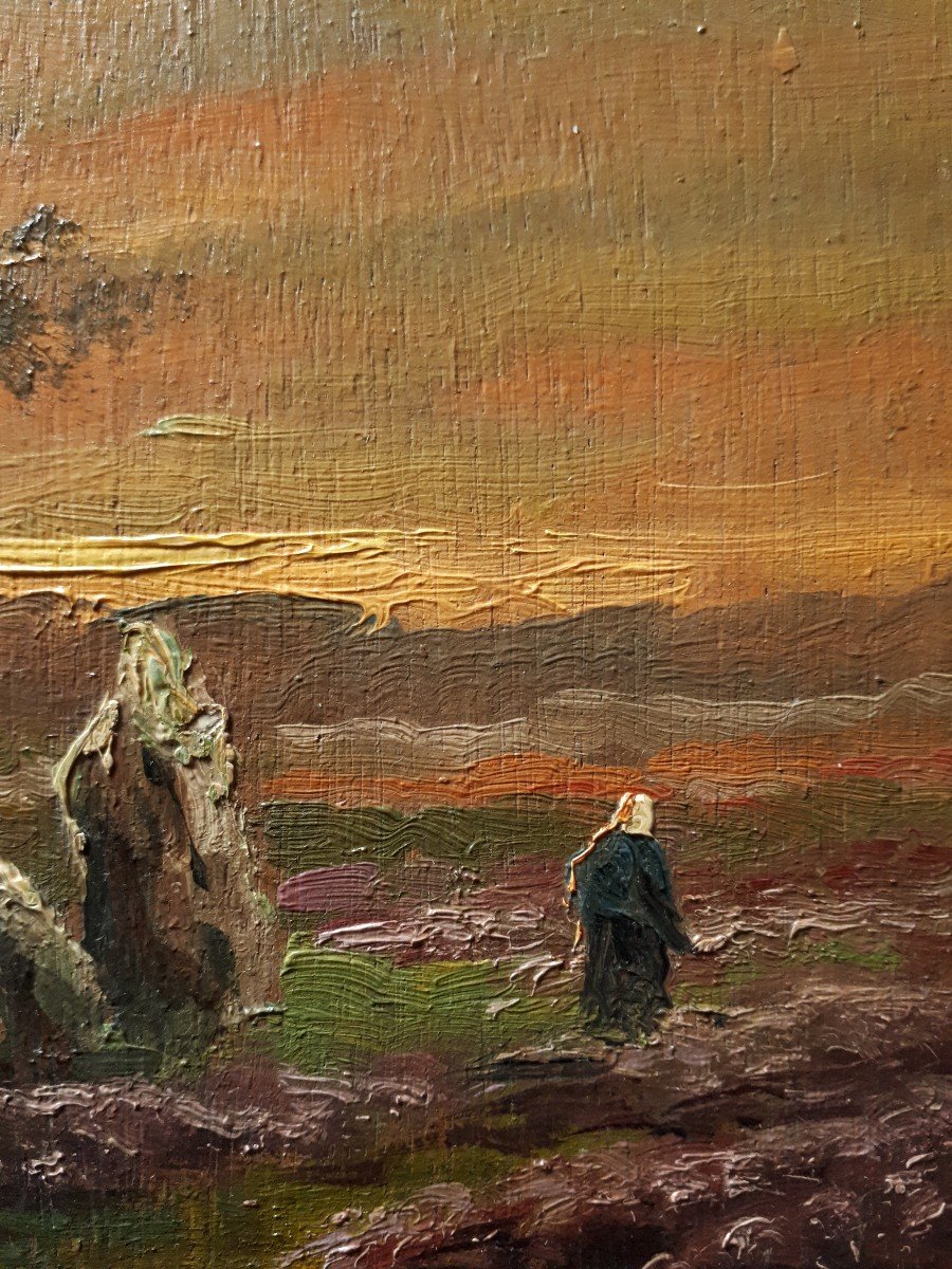 Jean Fabry Oil On Wood Landscape At Dusk Early 20th-photo-5