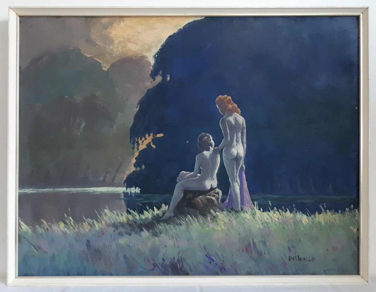 Roland Delbosco (born In 1926) Oil On Panel Women By The River
