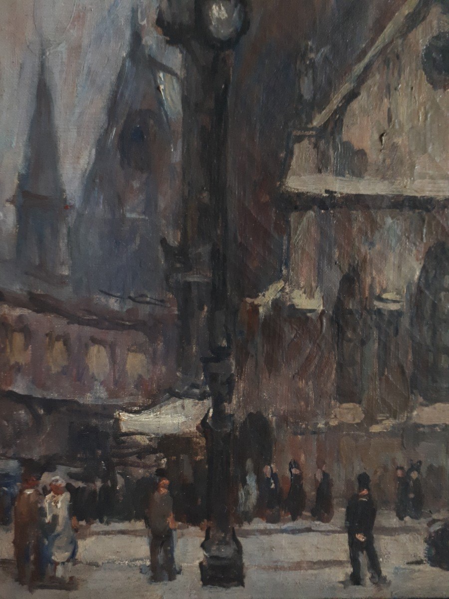 Emile Dancre (1901-1977) Oil On Canvas Paris Animated View Saint Nicolas Des Champs Church 1930-photo-1