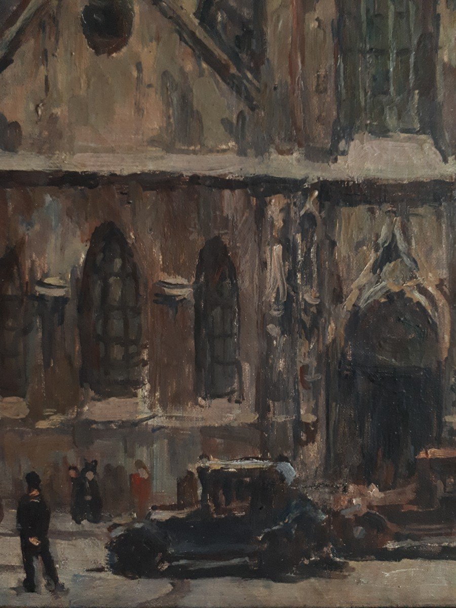Emile DANCRE (1901-1977) huile sur toile Paris vue animée Eglise Saint Nicolas des Champs 1930-photo-2