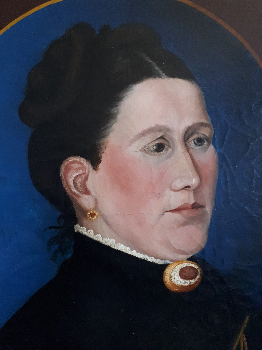 Tableau huile sur toile portrait de femme A. BRENOT 19ème peinture naïve-photo-2