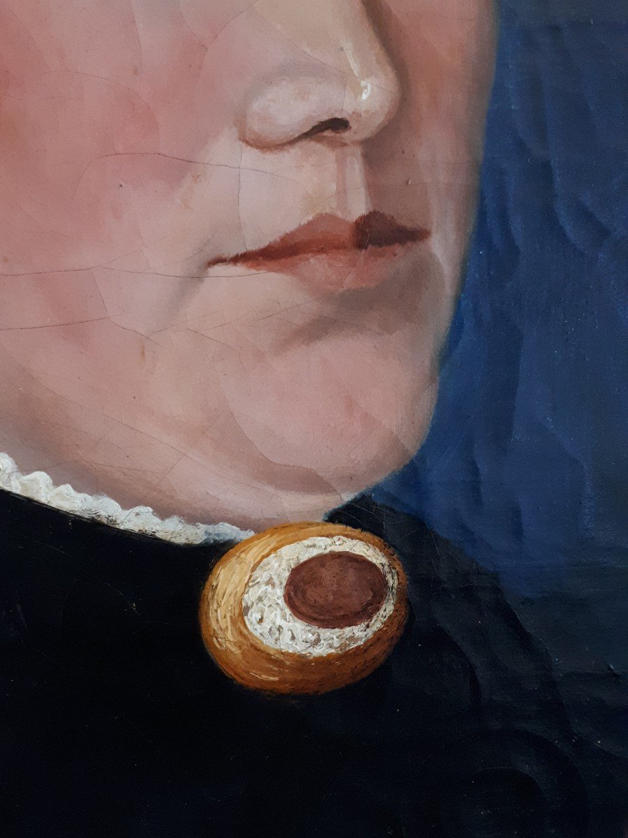 Tableau huile sur toile portrait de femme A. BRENOT 19ème peinture naïve-photo-4