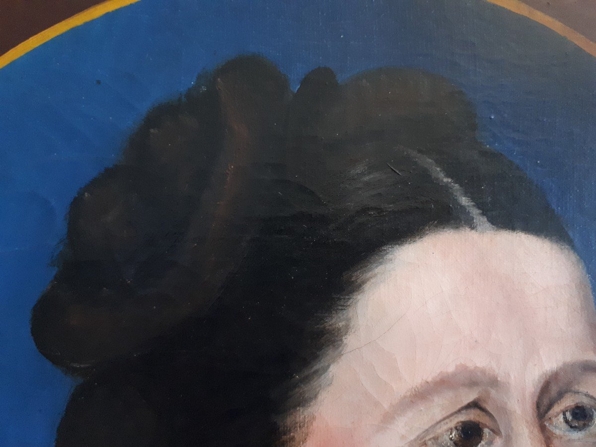 Tableau huile sur toile portrait de femme A. BRENOT 19ème peinture naïve-photo-1